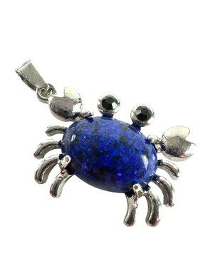 Lapis Lazuli & Silver Crab Pendant Necklace Charm
